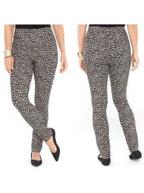 Chico’s Travelers Collection Crepe Pants Women’s Size 14 Cheetah Print Pockets